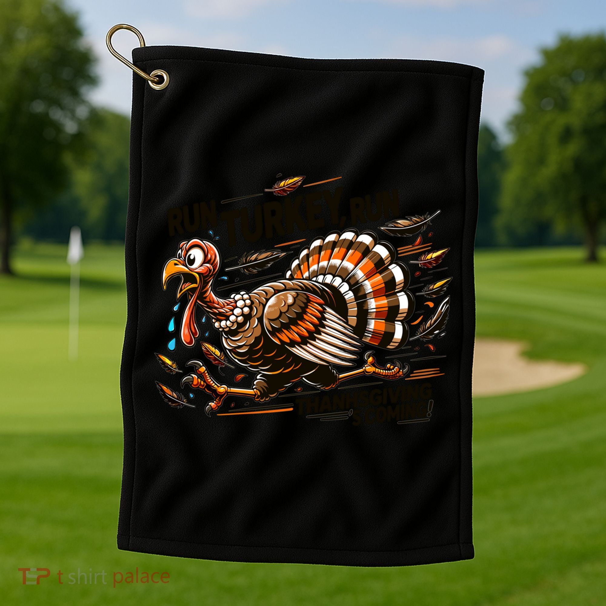 Run Turkey Run! Funny Thanksgiving Escape Running Costume Gift Golf Towel