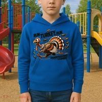 Run Turkey Run! Funny Thanksgiving Escape Running Costume Gift Kids Hoodie thumb 2