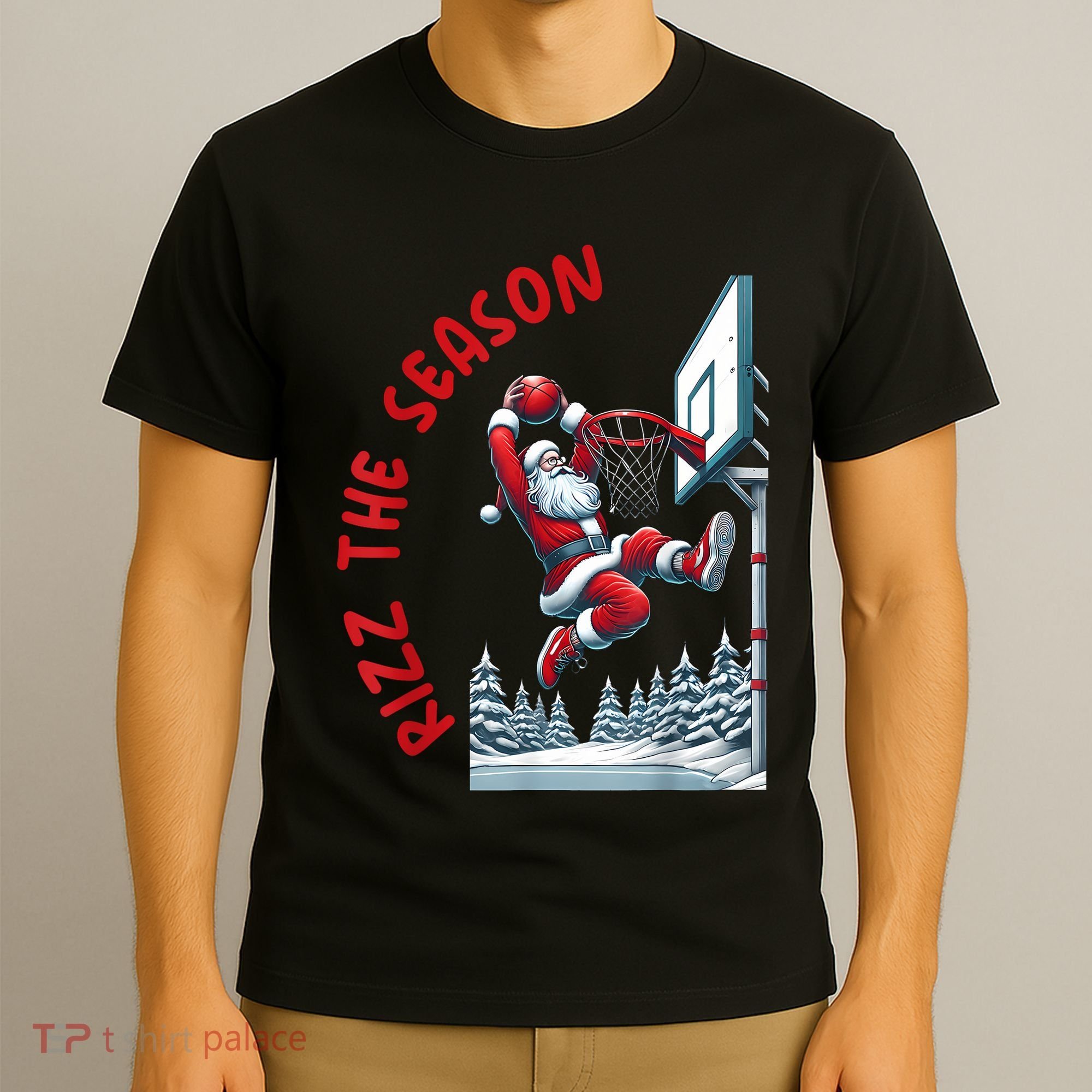 Rizz The Season Santa Claus Basketball Funny Christmas T-Shirt
