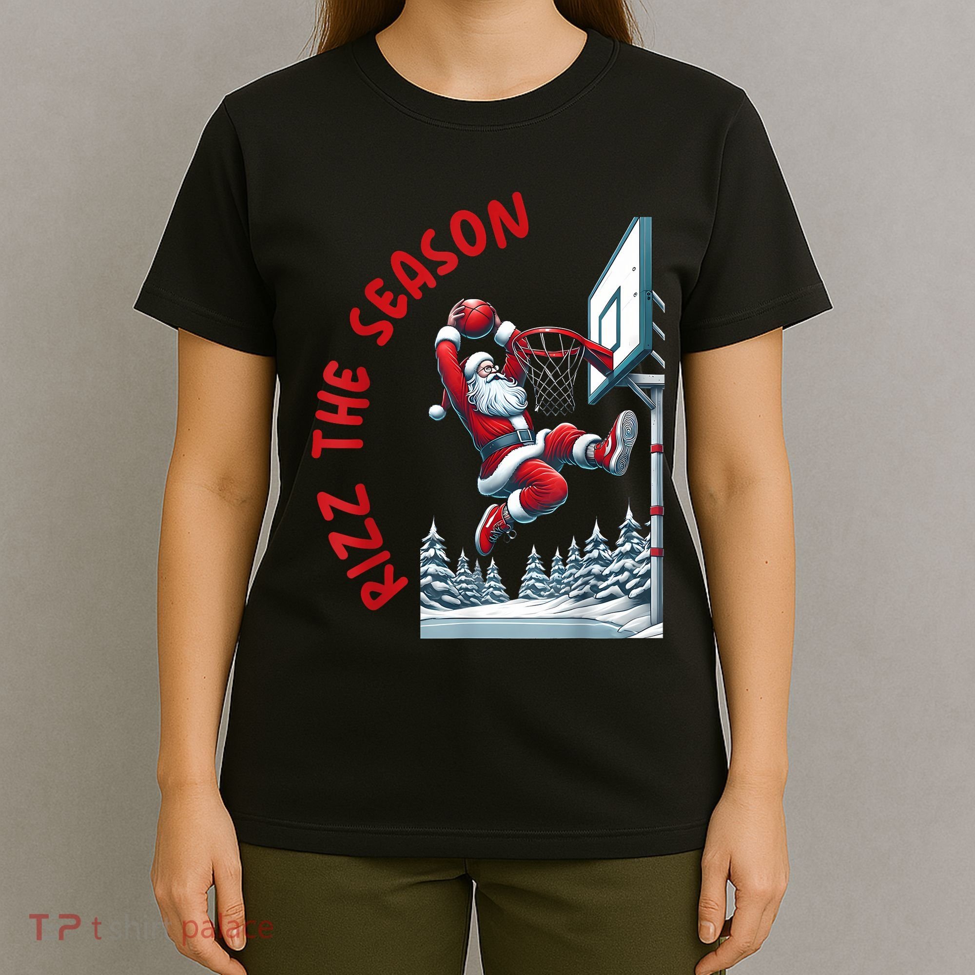 Rizz The Season Santa Claus Basketball Funny Christmas T-Shirt