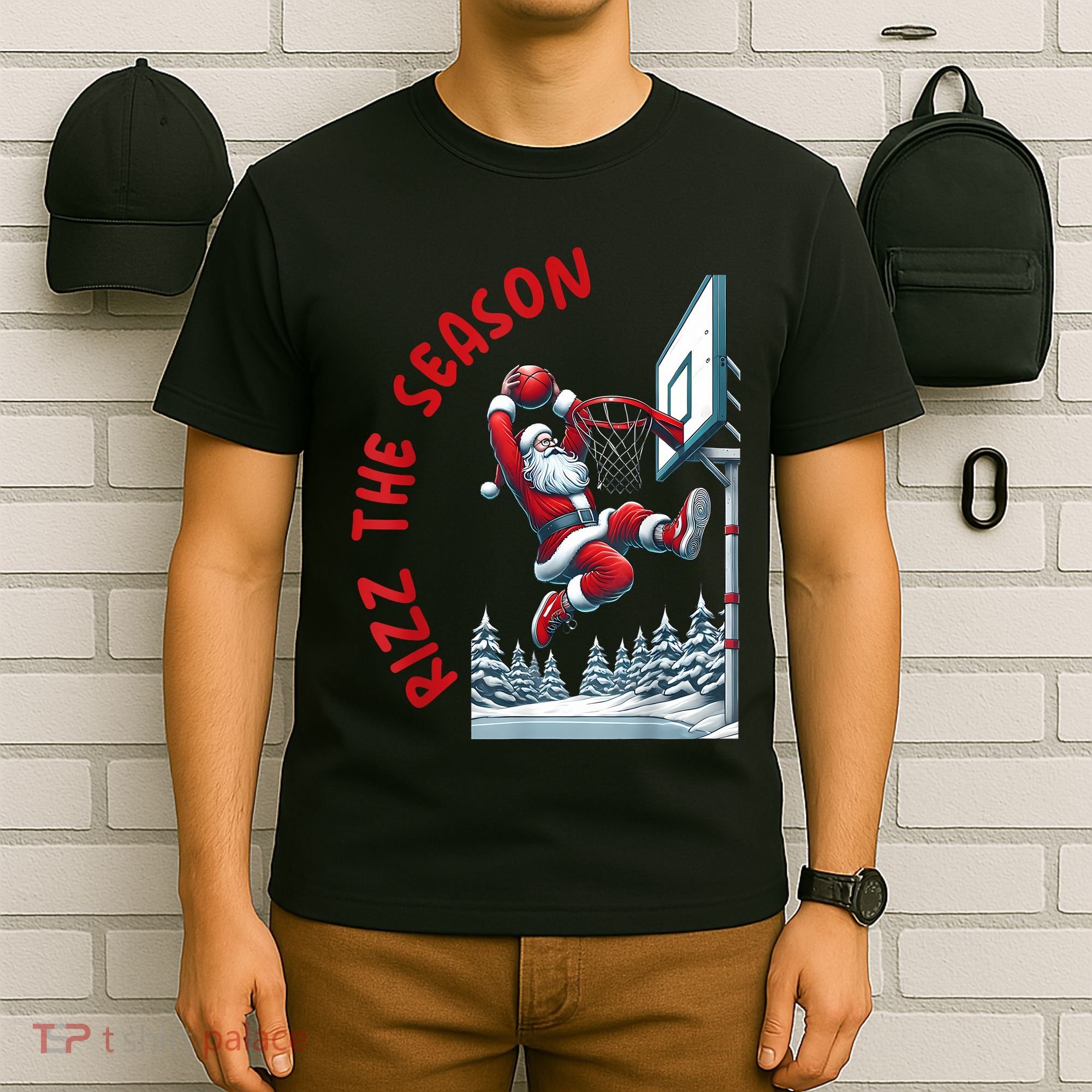 Rizz The Season Santa Claus Basketball Funny Christmas T-Shirt