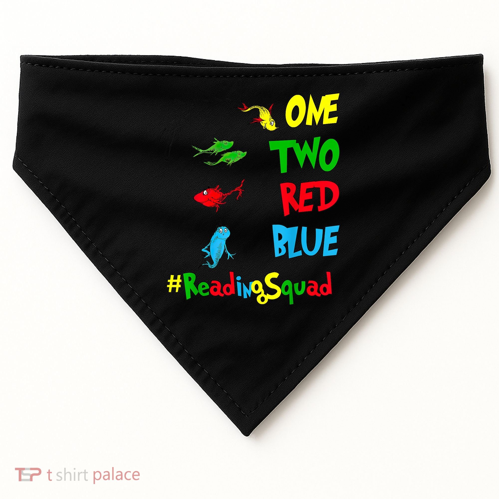 Reading Teacher Squad Oh The Places One Two Red Blue Fish USA-Made Doggie Bandana