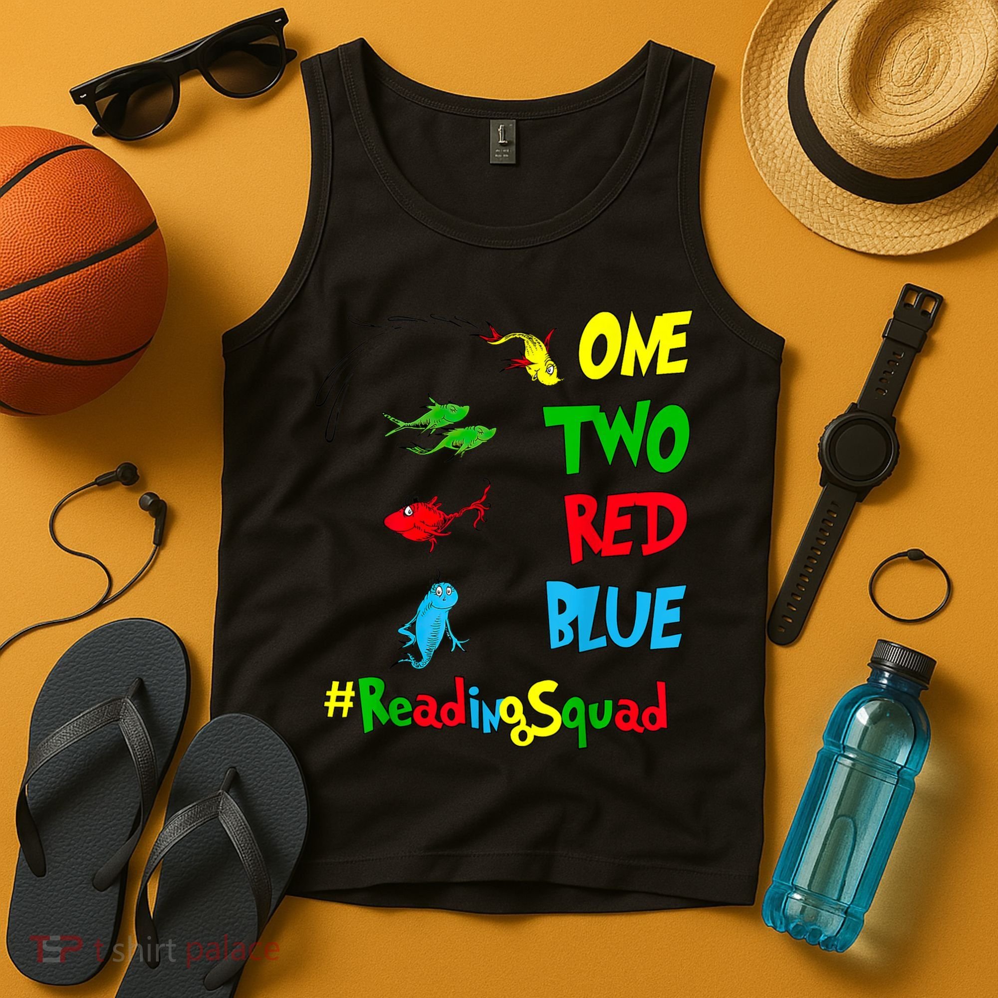 Reading Teacher Squad Oh The Places One Two Red Blue Fish Tank Top