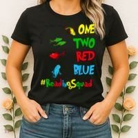 Reading Teacher Squad Oh The Places One Two Red Blue Fish Women's T-Shirt thumb 2