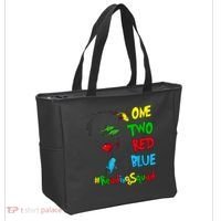 Reading Teacher Squad Oh The Places One Two Red Blue Fish Tote Bag thumb 2