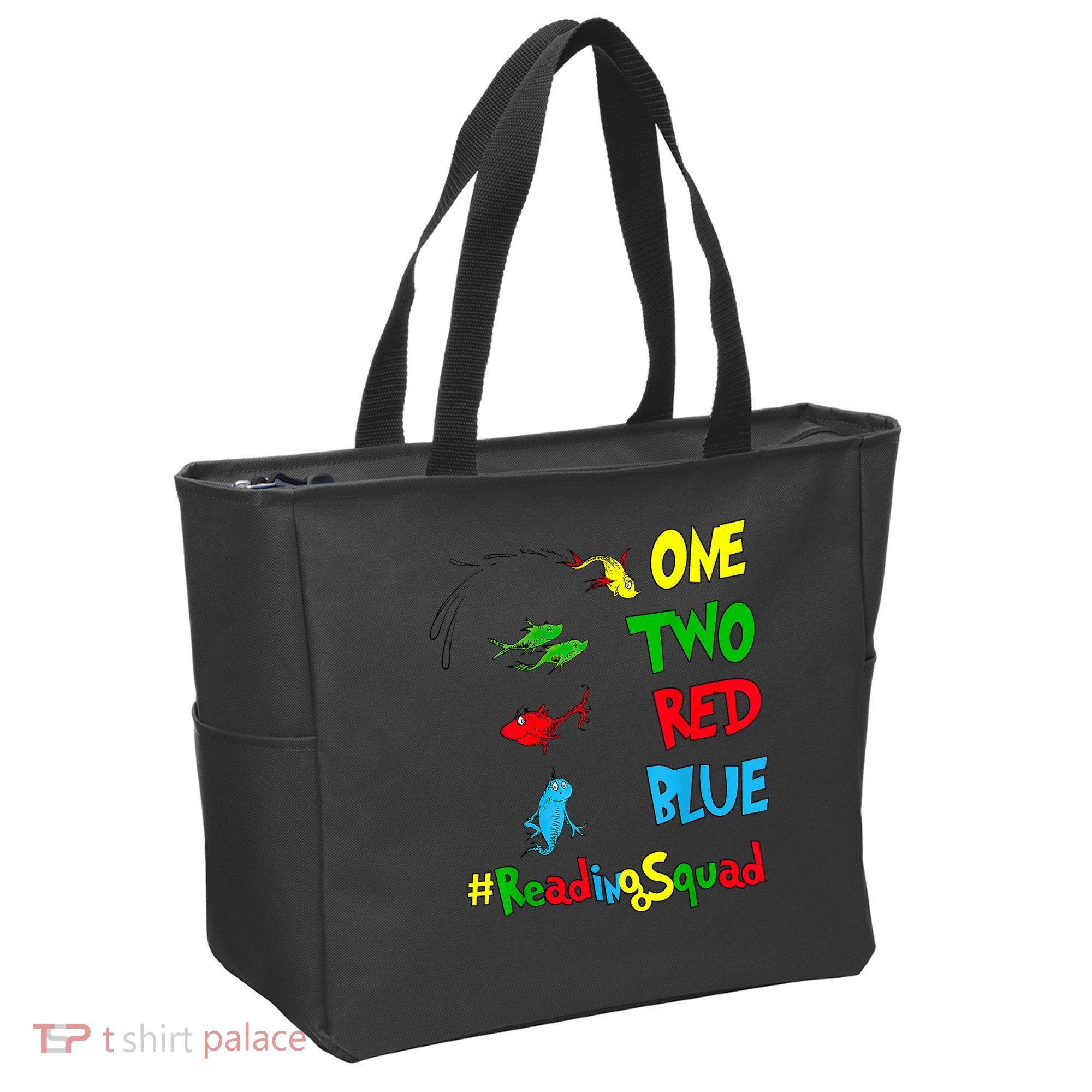Reading Teacher Squad Oh The Places One Two Red Blue Fish Tote Bag