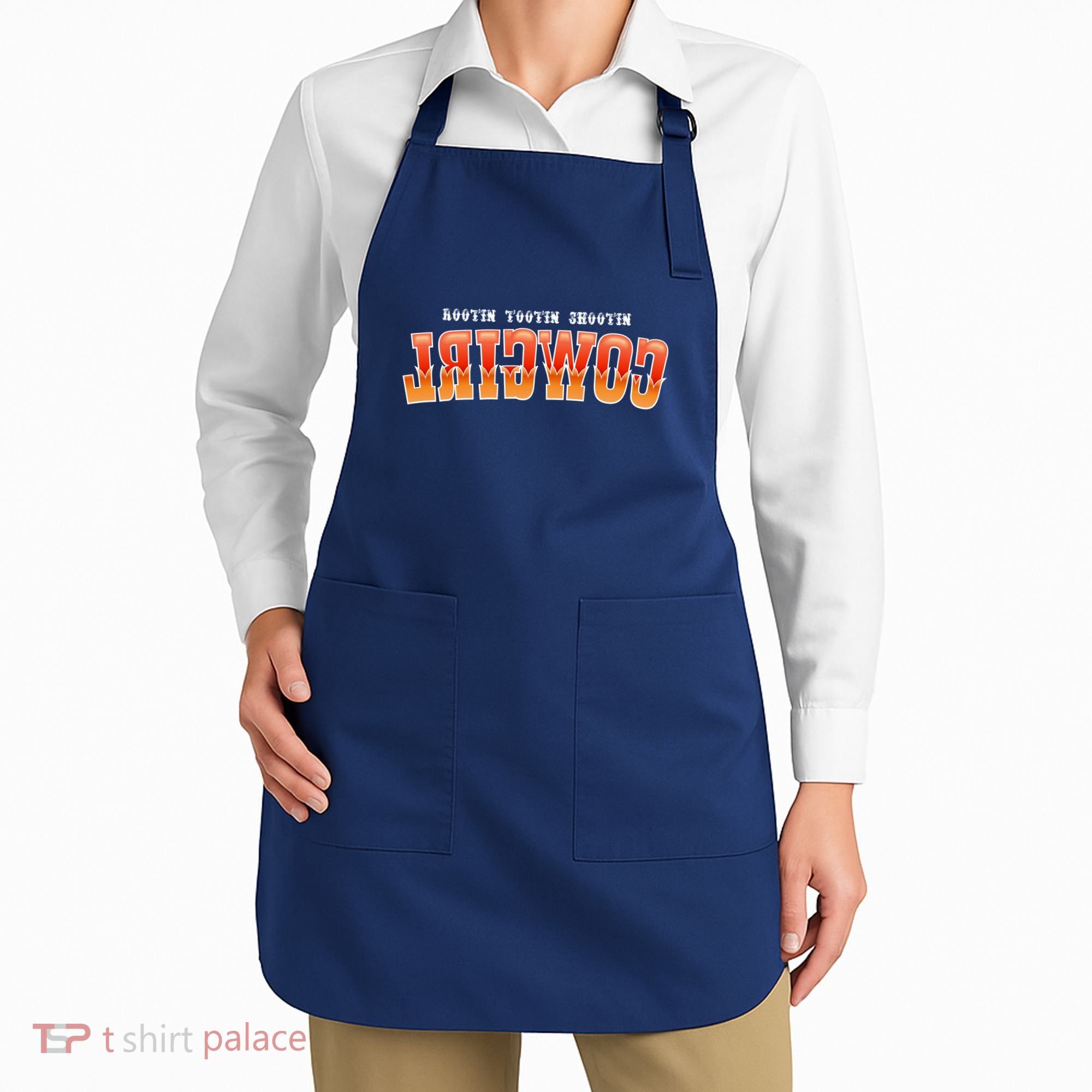 Rootin Tootin Shootin Reverse Cowgirl Western Logo Apron