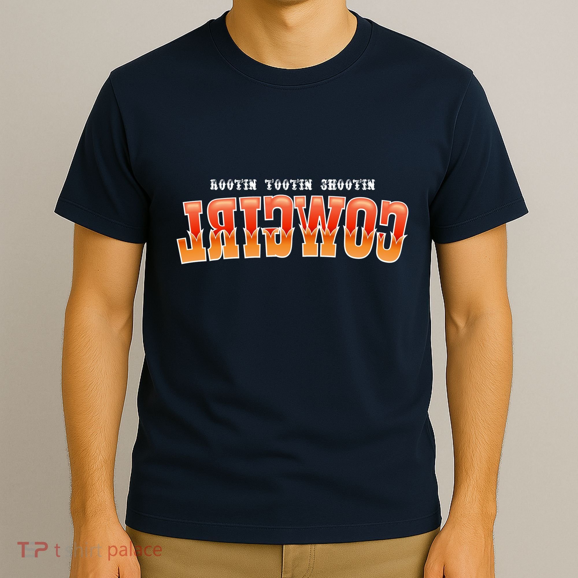 Rootin Tootin Shootin Reverse Cowgirl Western Logo T-Shirt