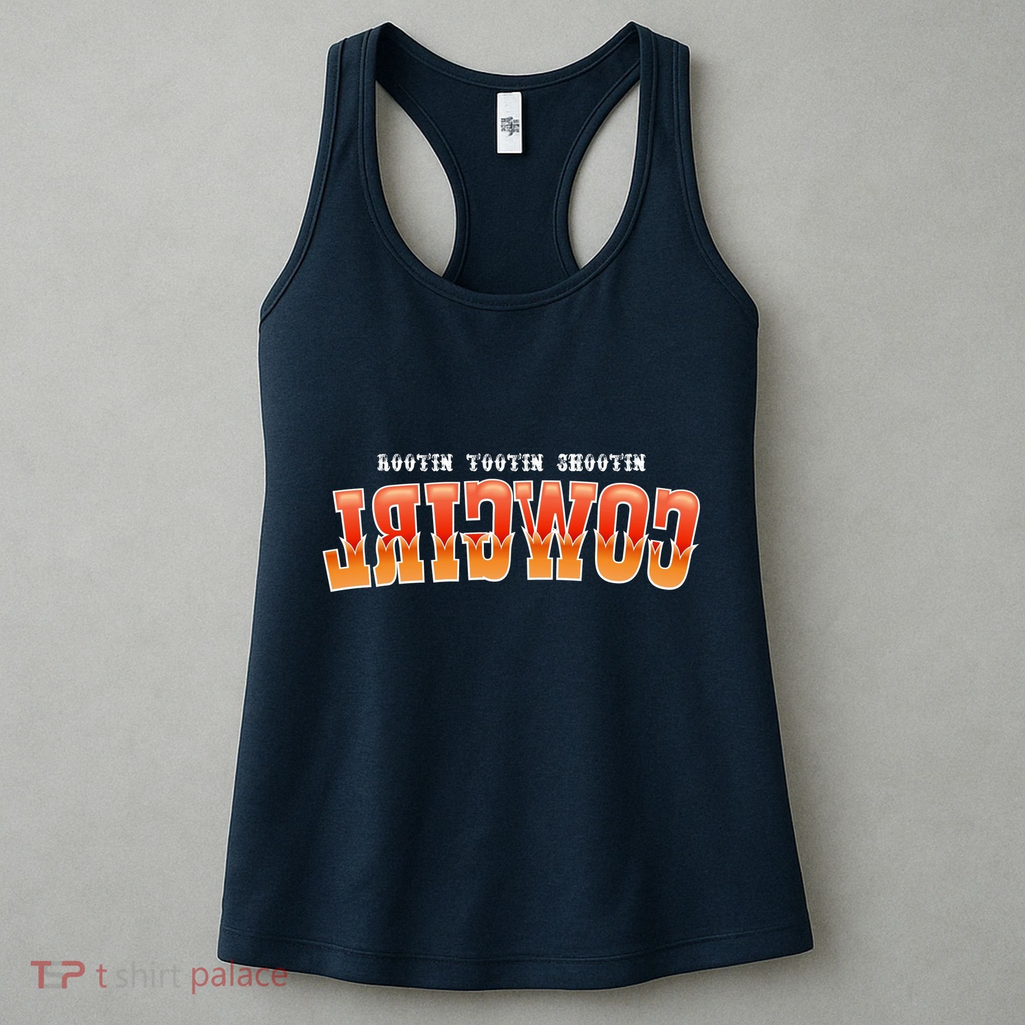 Rootin Tootin Shootin Reverse Cowgirl Western Logo Women's Tank Top