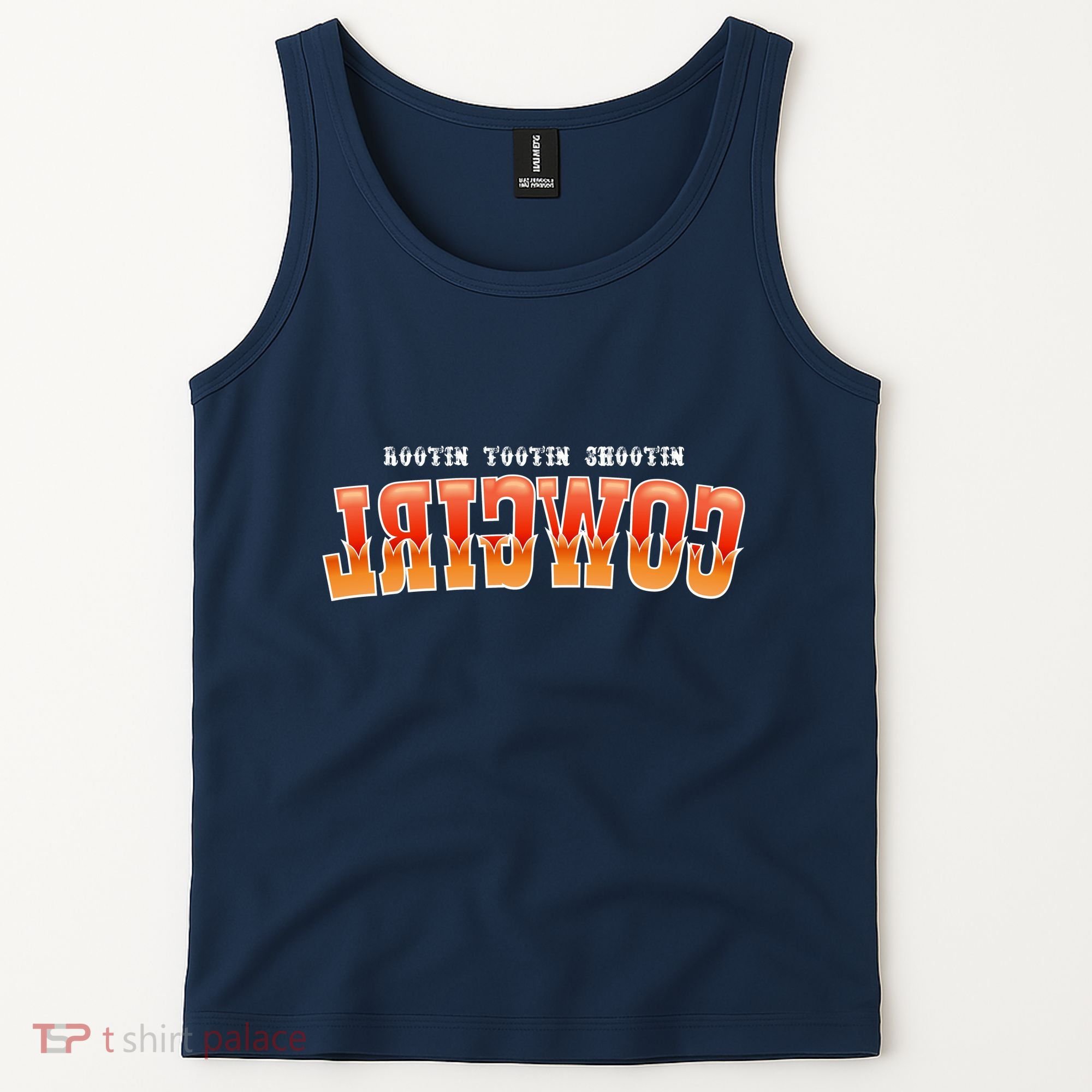 Rootin Tootin Shootin Reverse Cowgirl Western Logo Tank Top