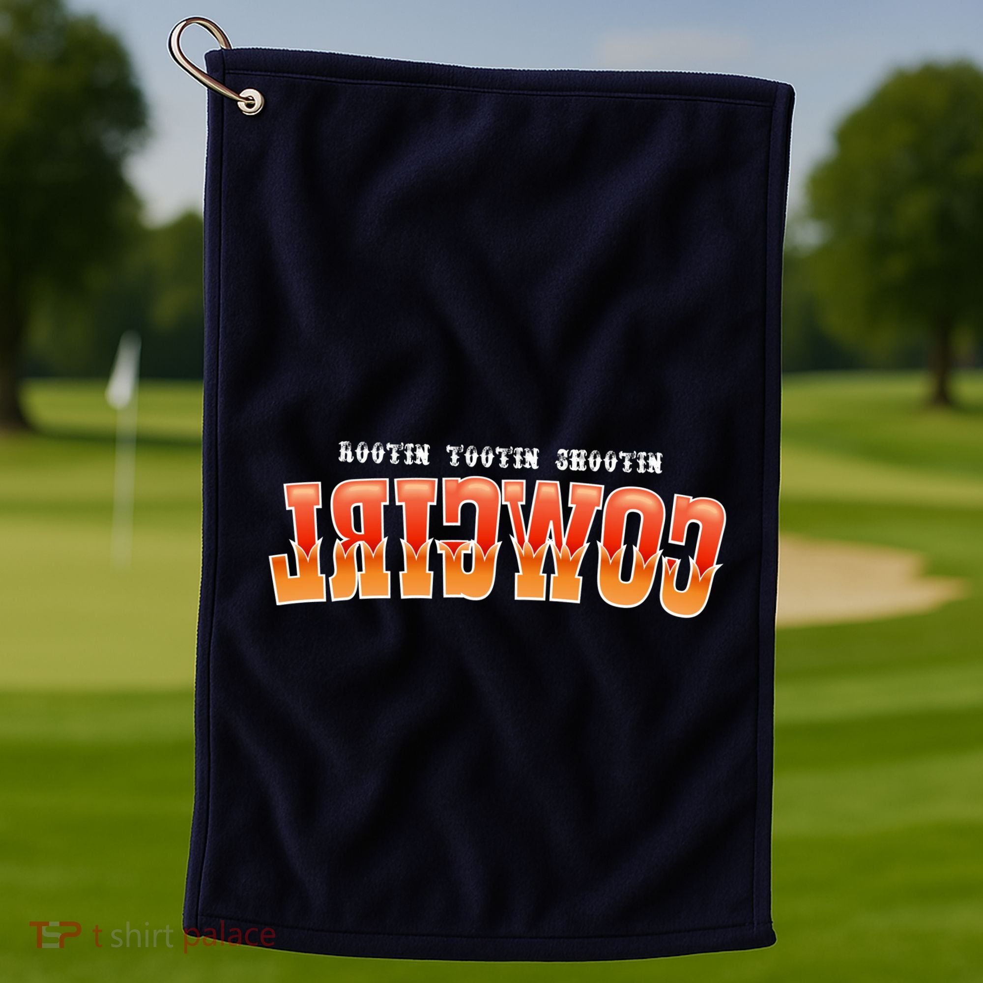 Rootin Tootin Shootin Reverse Cowgirl Western Logo Golf Towel