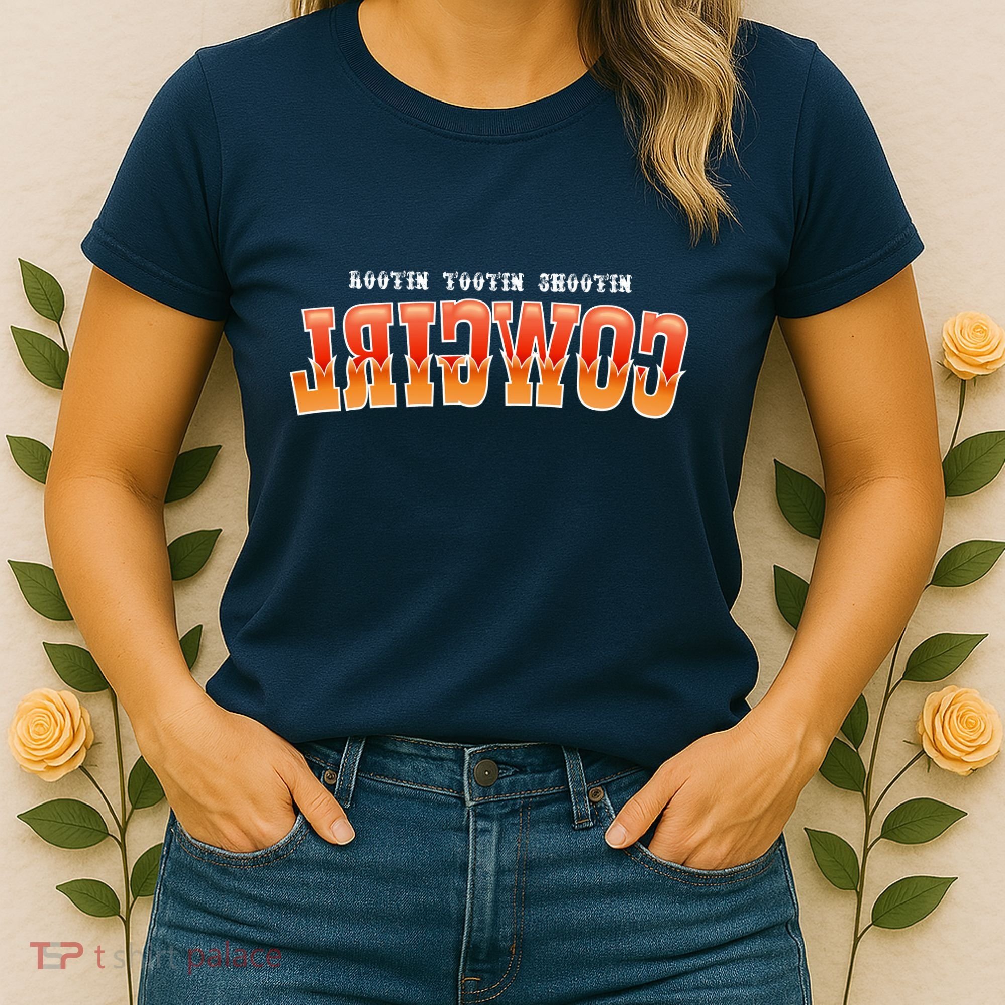 Rootin Tootin Shootin Reverse Cowgirl Western Logo Women's T-Shirt