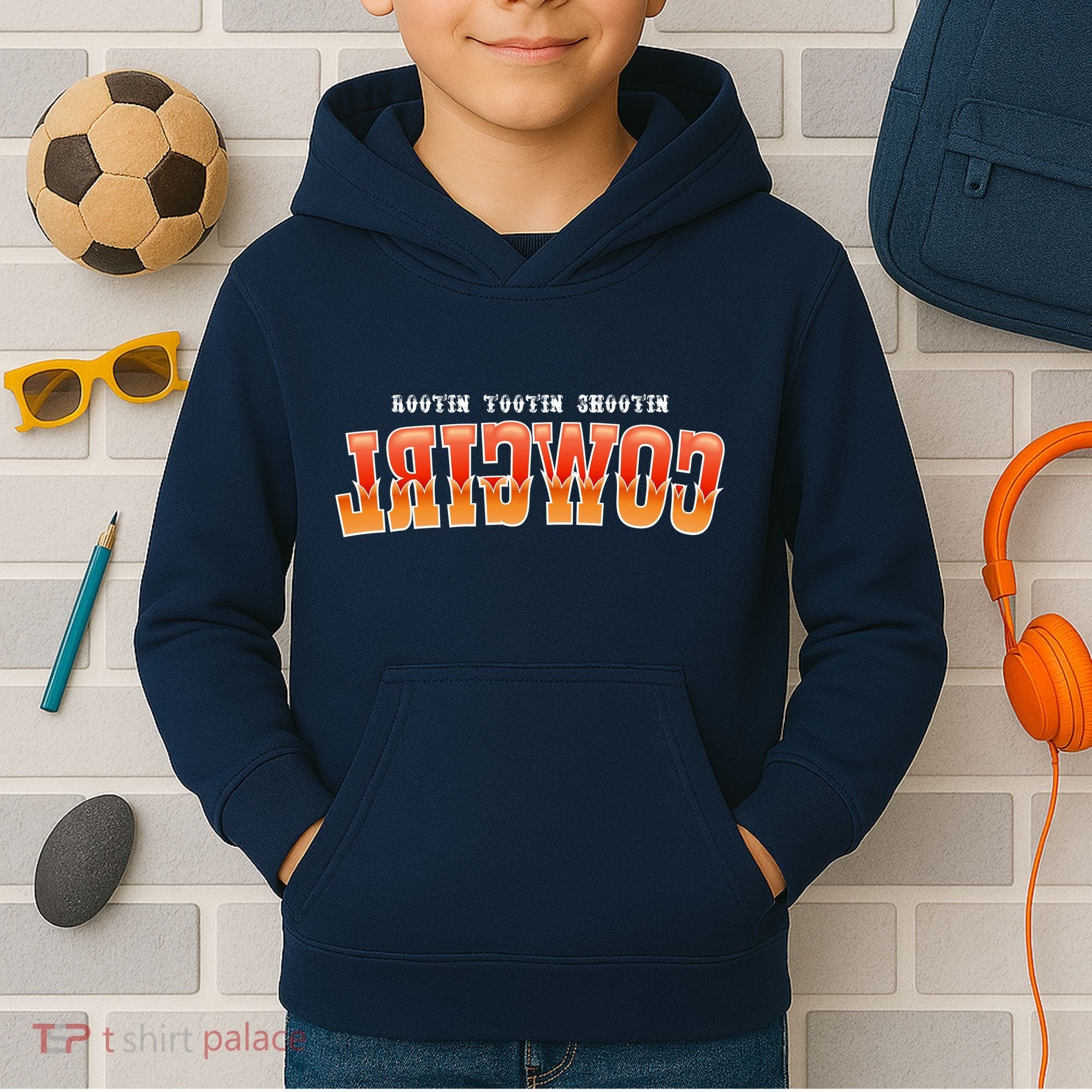 Rootin Tootin Shootin Reverse Cowgirl Western Logo Kids Hoodie