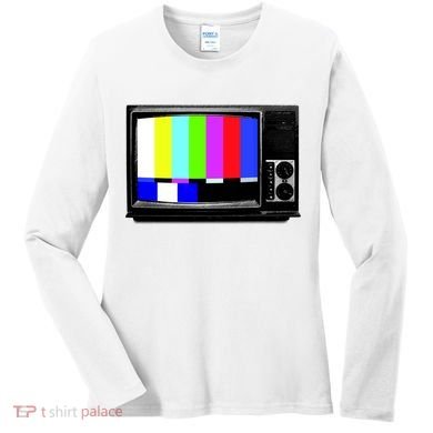 Retro TV Screen Colored Lines Women's Long Sleeve Shirt