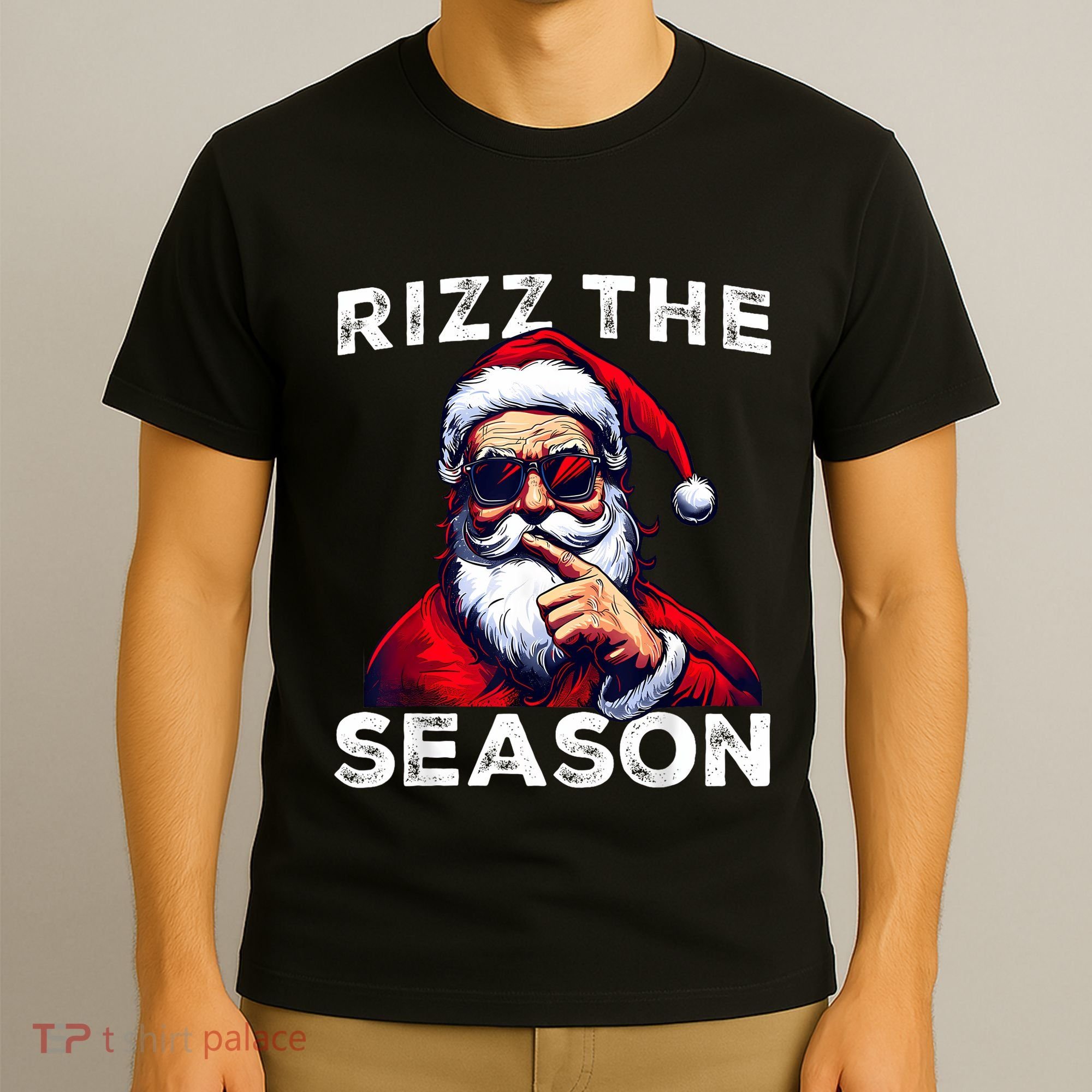 Rizz The Season Funny Santa Joke White Elephant Christmas T-Shirt