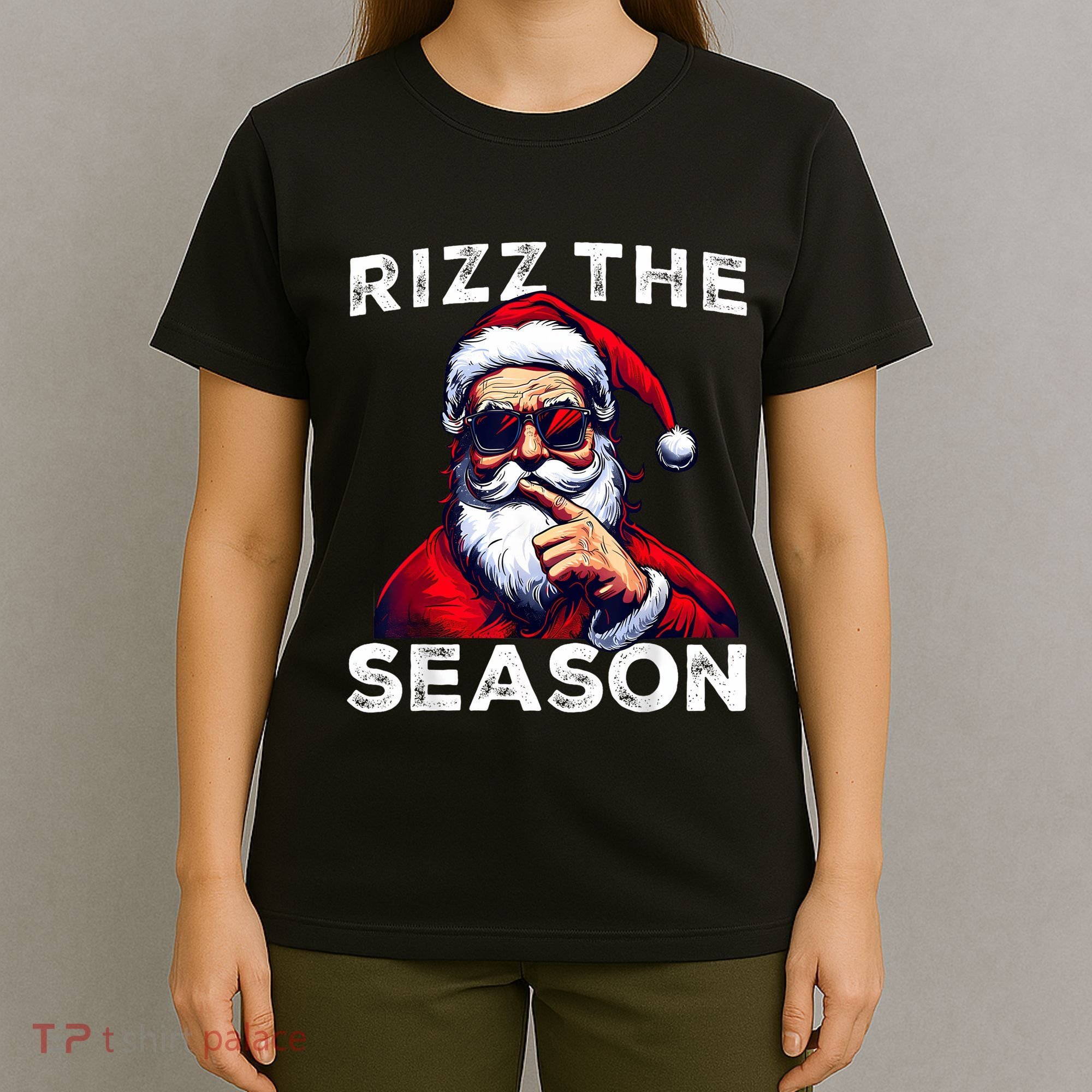 Rizz The Season Funny Santa Joke White Elephant Christmas T-Shirt