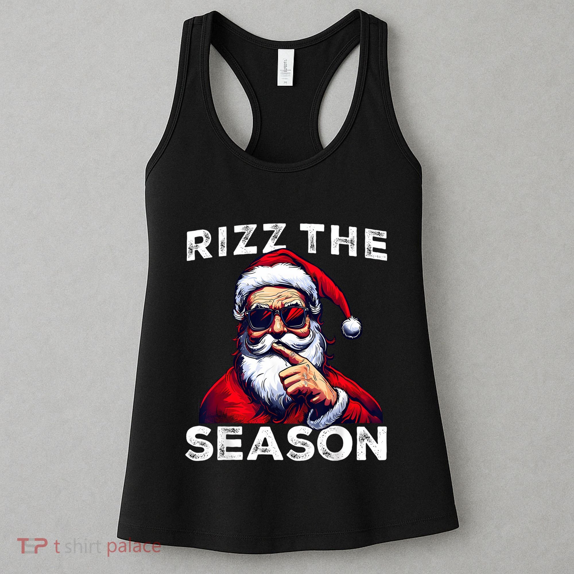 Rizz The Season Funny Santa Joke White Elephant Christmas Women's Tank Top