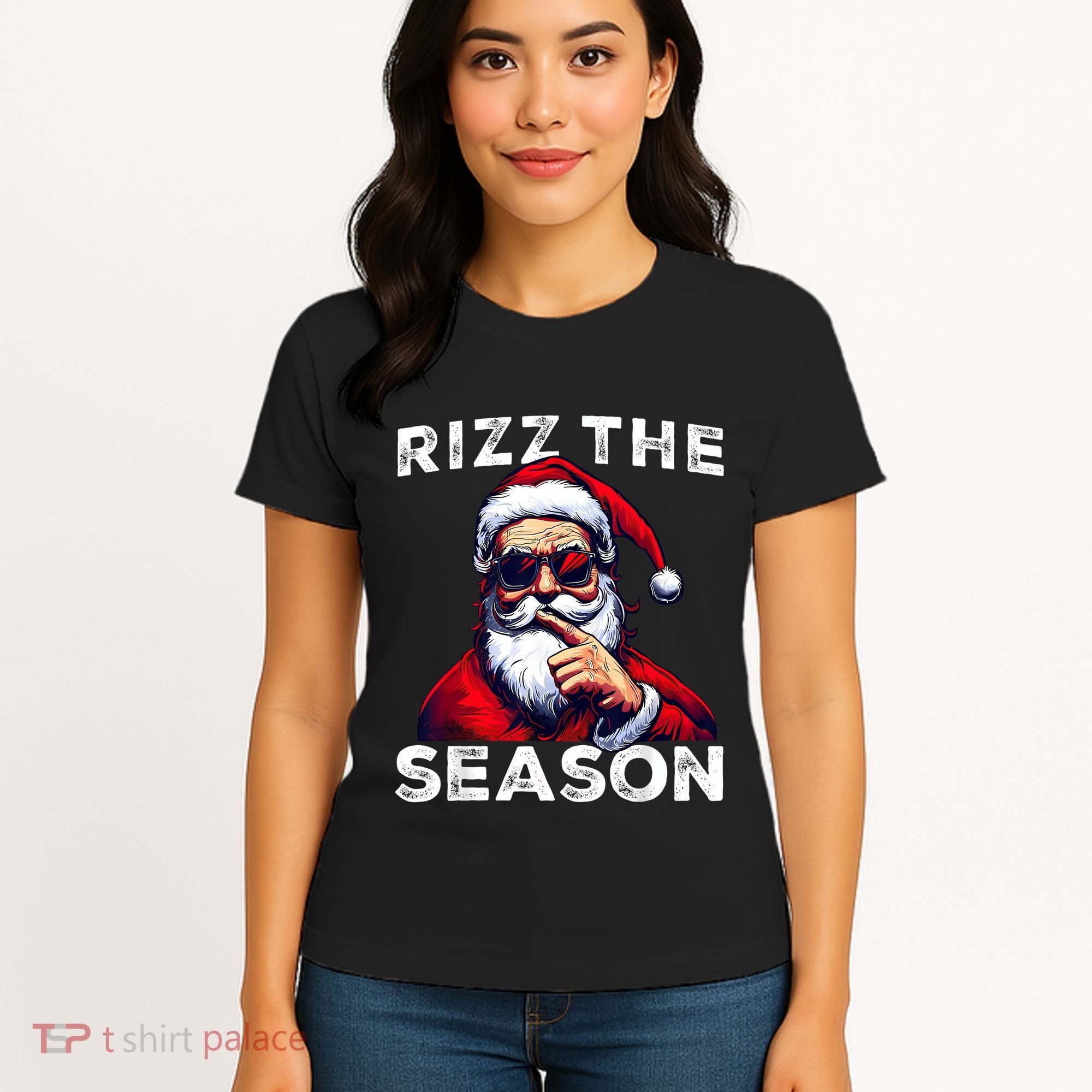 Rizz The Season Funny Santa Joke White Elephant Christmas Women's T-Shirt