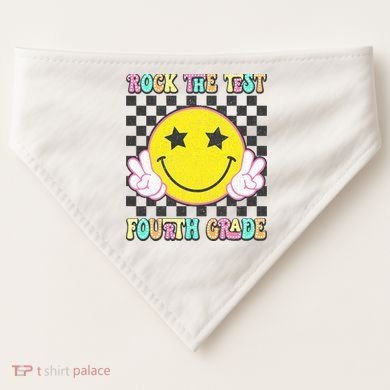 Rock The Staar Test Testing Day Smile Face Groovy Teacher  USA-Made Doggie Bandana