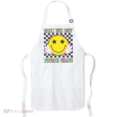 Rock The Staar Test Testing Day Smile Face Groovy Teacher  Apron