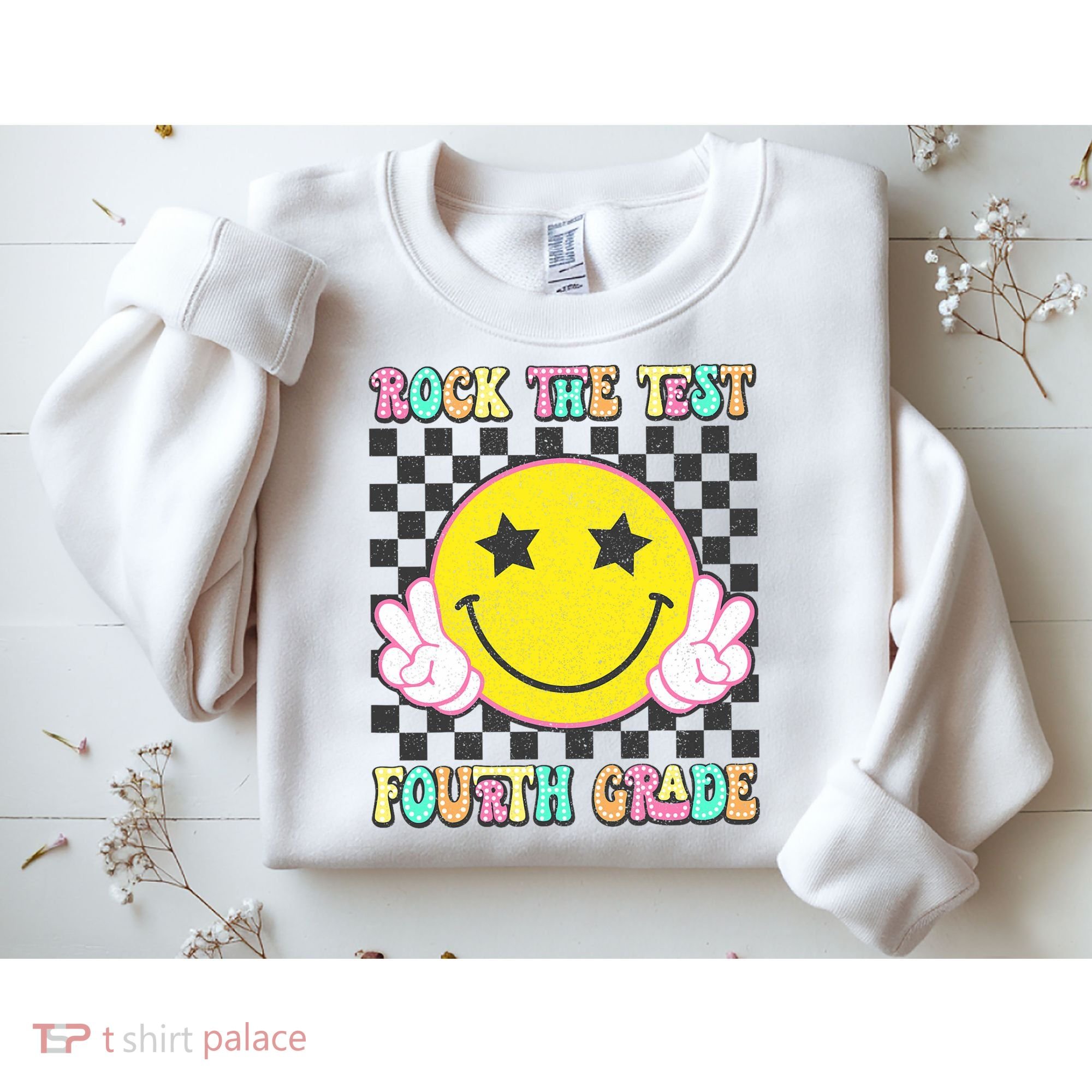 Rock The Staar Test Testing Day Smile Face Groovy Teacher  Sweatshirt