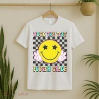 Rock The Staar Test Testing Day Smile Face Groovy Teacher  T-Shirt thumb 2