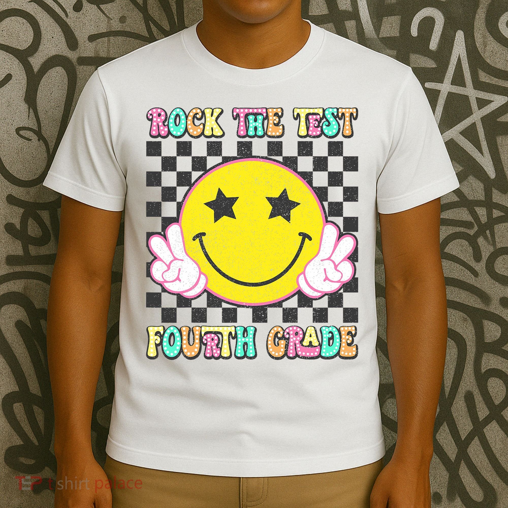 Rock The Staar Test Testing Day Smile Face Groovy Teacher  T-Shirt