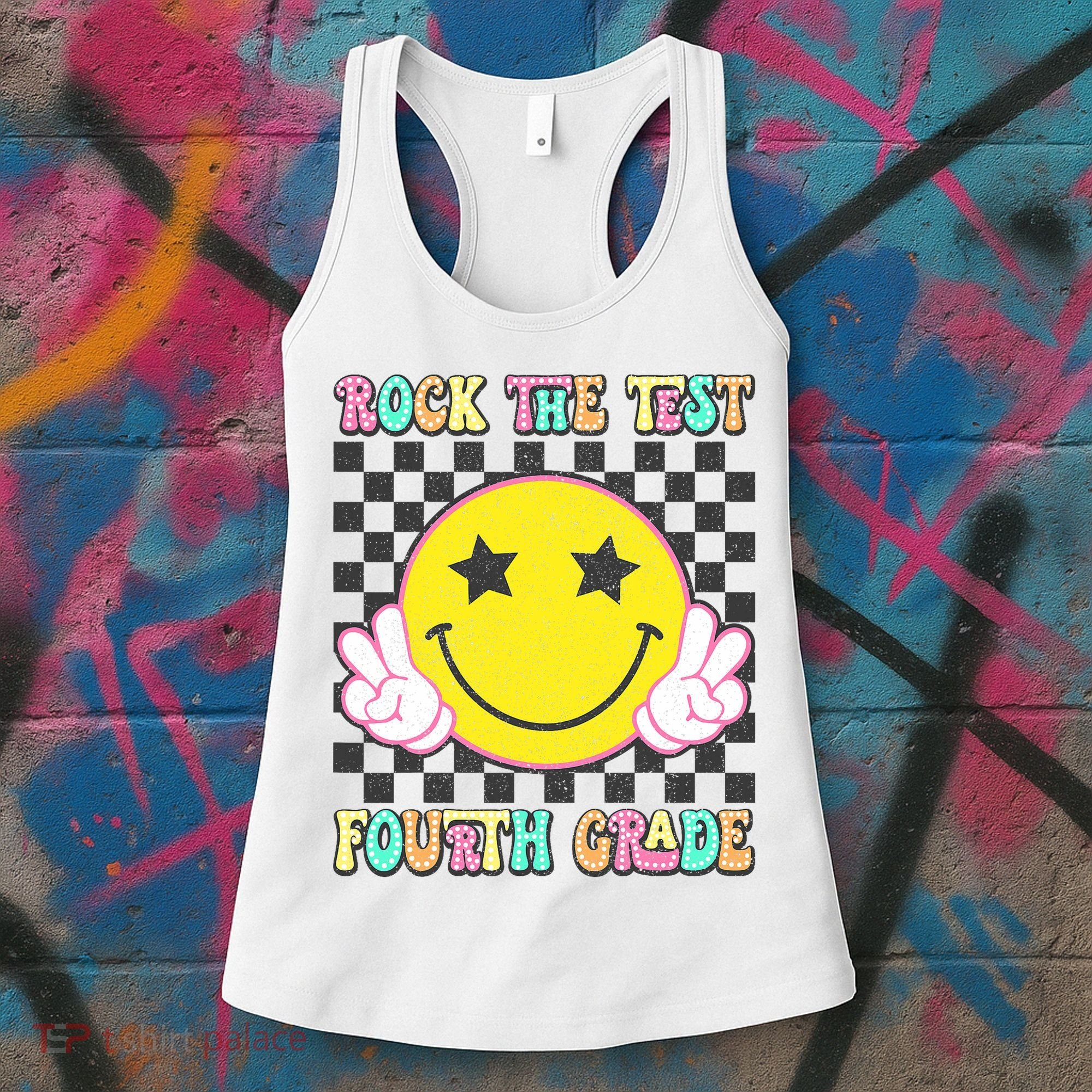 Rock The Staar Test Testing Day Smile Face Groovy Teacher  Women's Tank Top