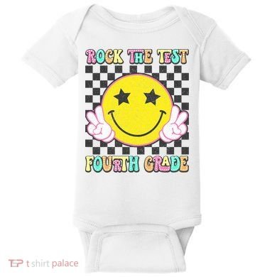 Rock The Staar Test Testing Day Smile Face Groovy Teacher  Baby Bodysuit