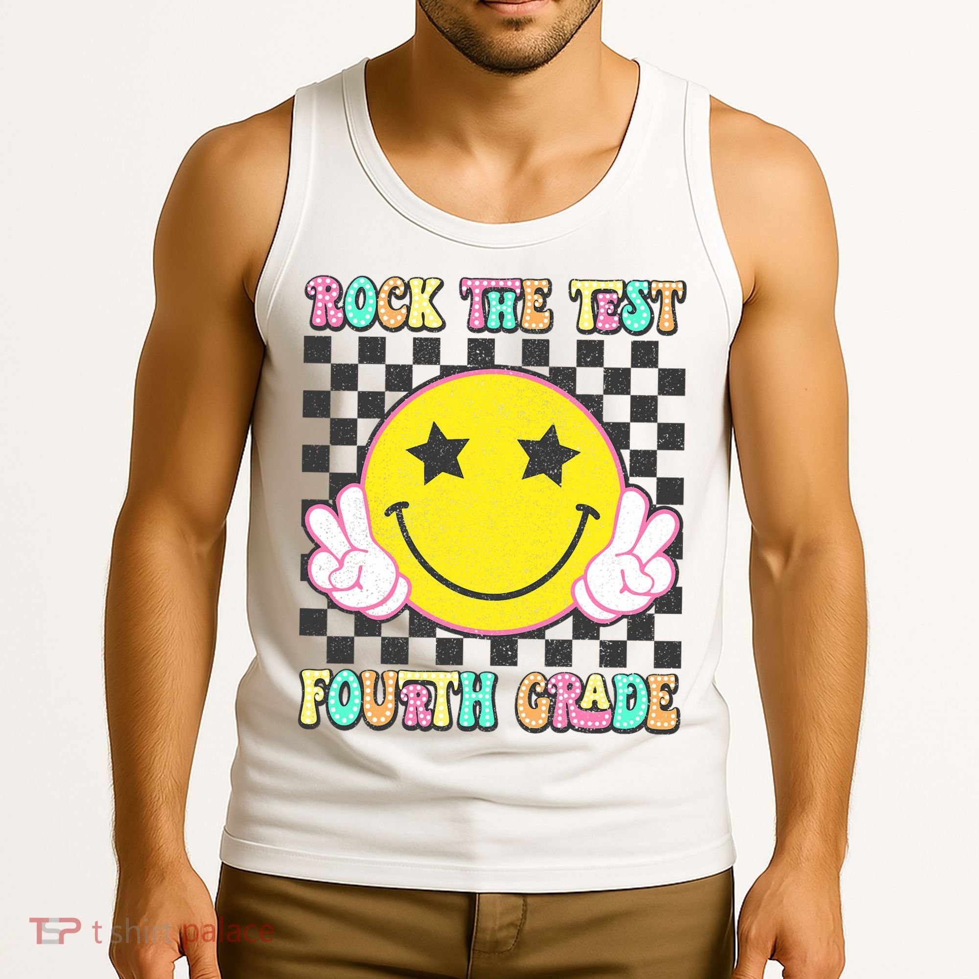Rock The Staar Test Testing Day Smile Face Groovy Teacher  Tank Top