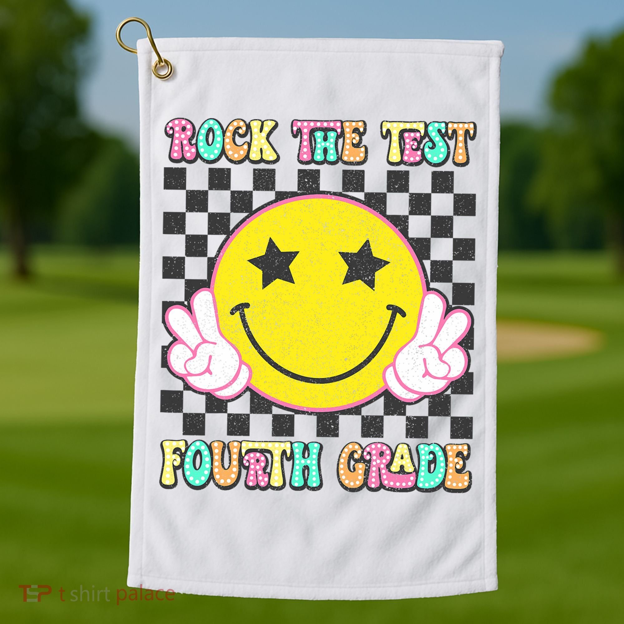 Rock The Staar Test Testing Day Smile Face Groovy Teacher  Golf Towel
