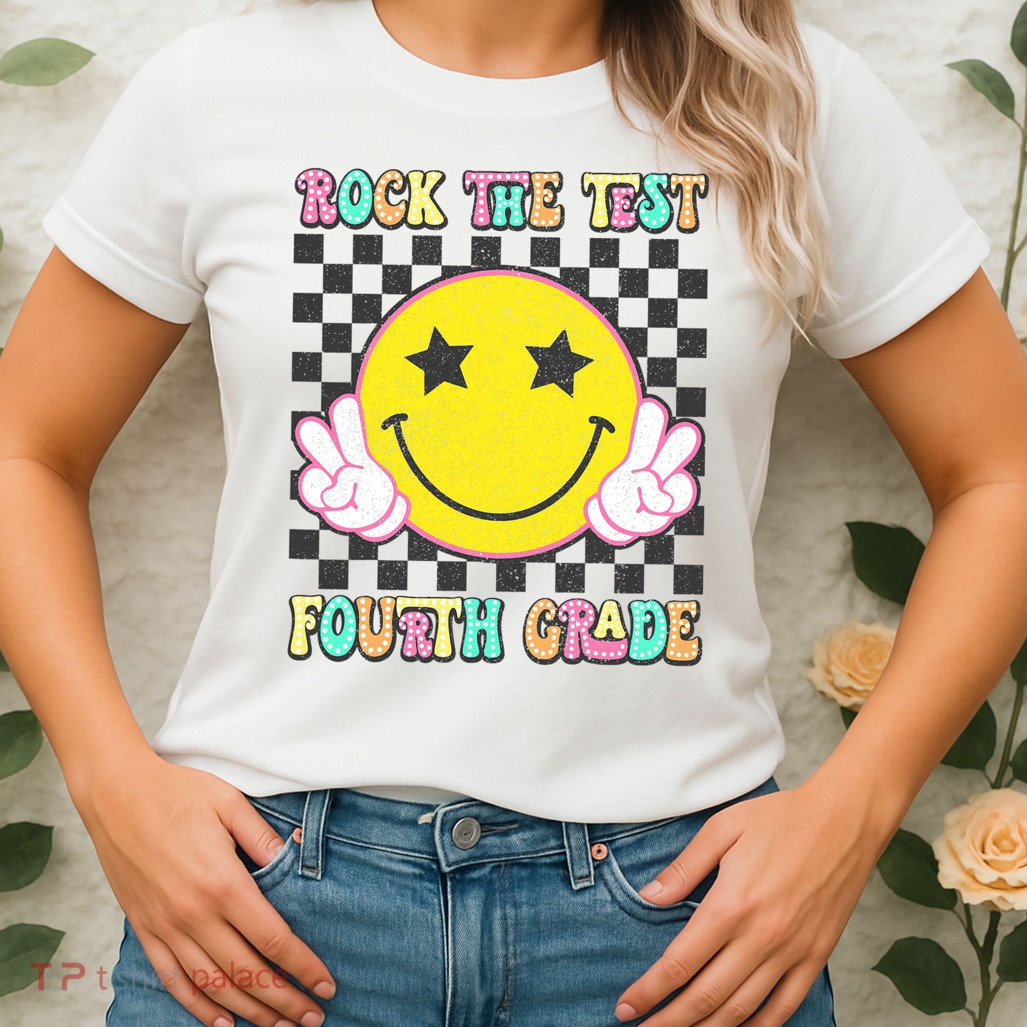 Rock The Staar Test Testing Day Smile Face Groovy Teacher  Women's T-Shirt