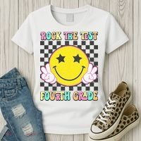 Rock The Staar Test Testing Day Smile Face Groovy Teacher  Women's T-Shirt thumb 3