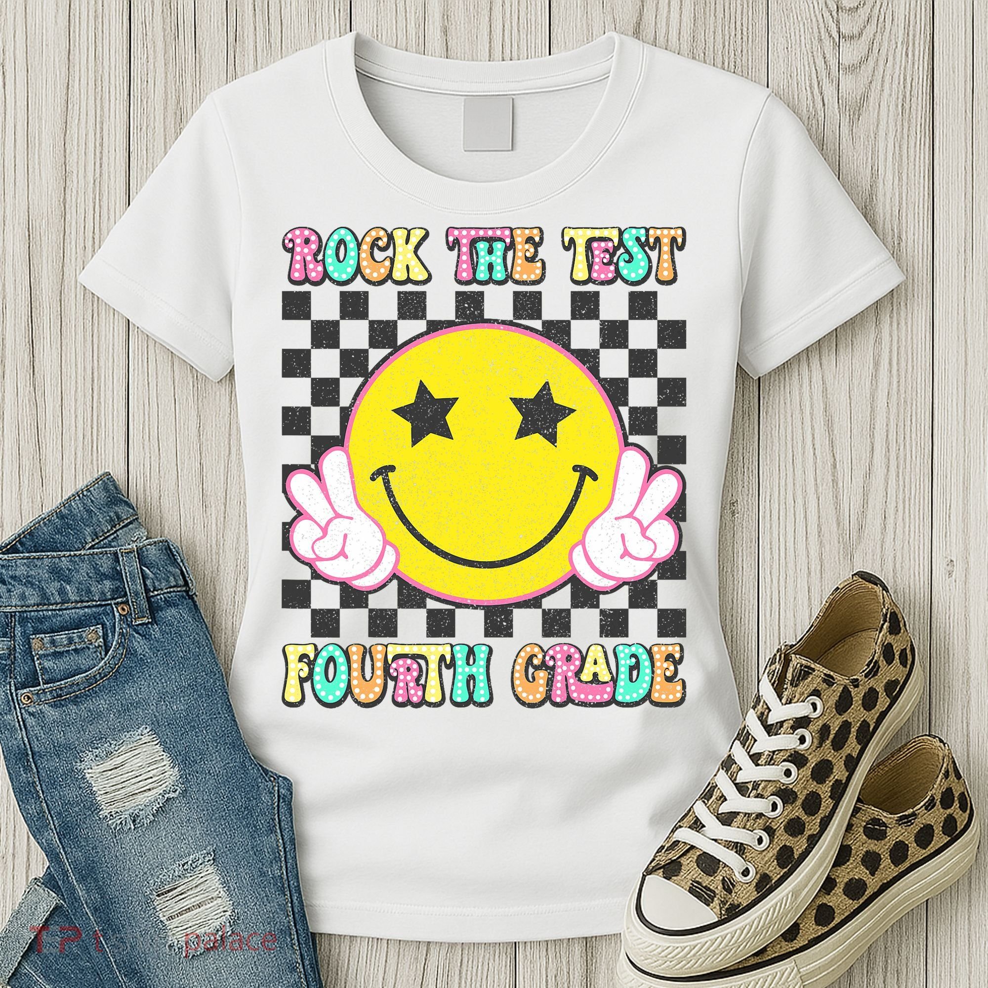 Rock The Staar Test Testing Day Smile Face Groovy Teacher  Women's T-Shirt
