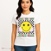 Rock The Staar Test Testing Day Smile Face Groovy Teacher  Women's T-Shirt thumb 4