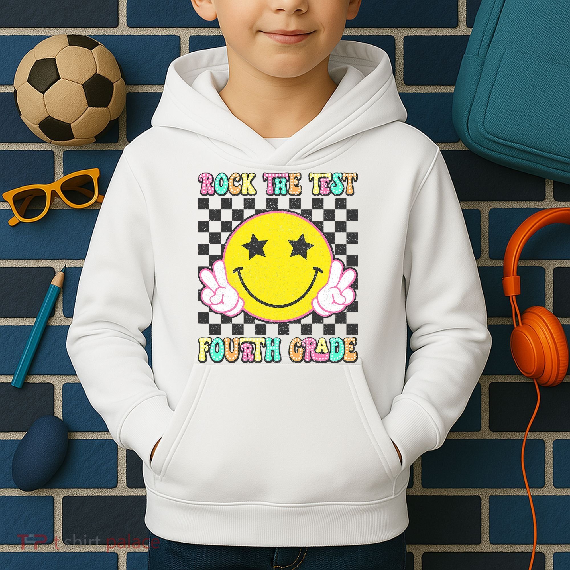 Rock The Staar Test Testing Day Smile Face Groovy Teacher  Kids Hoodie
