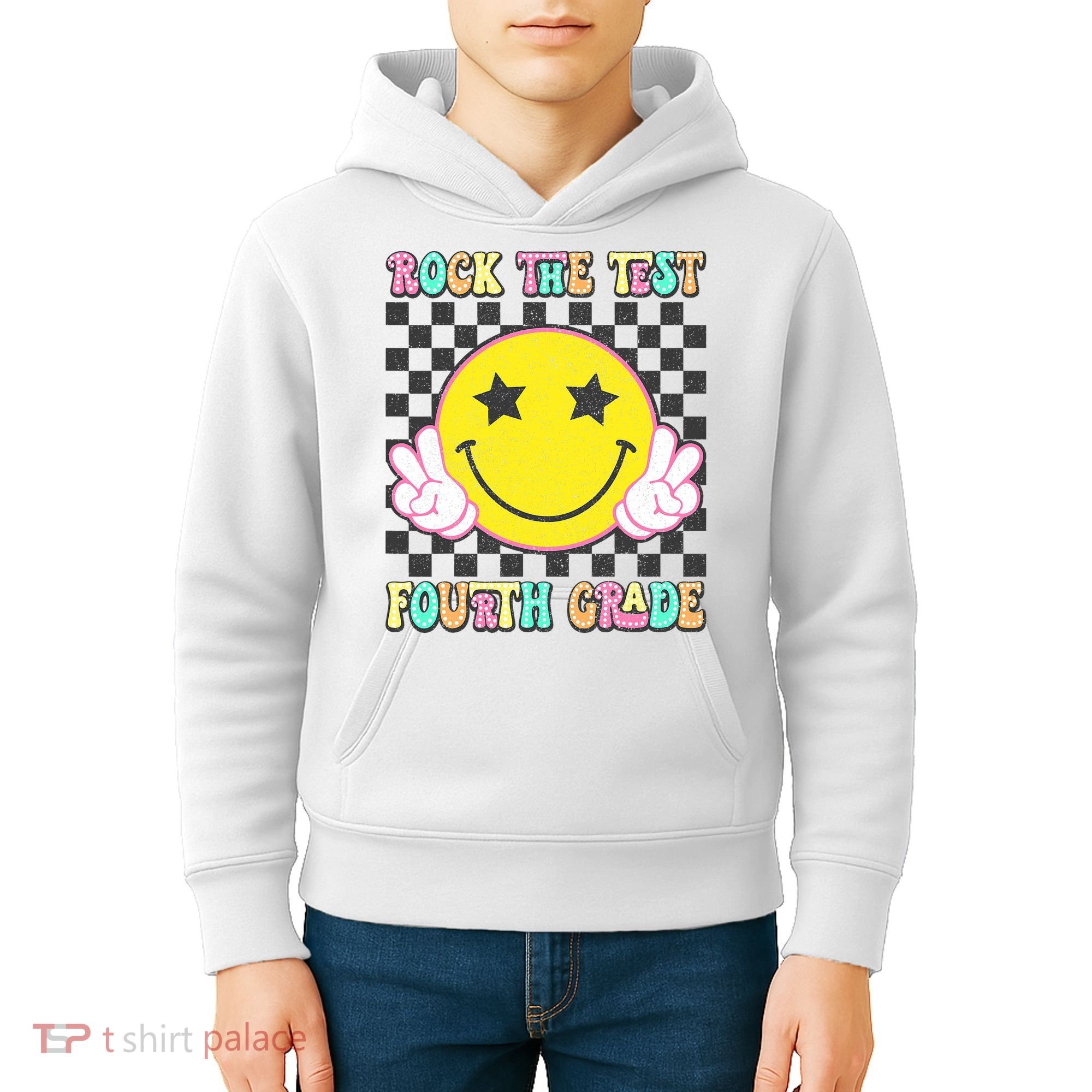 Rock The Staar Test Testing Day Smile Face Groovy Teacher  Kids Hoodie