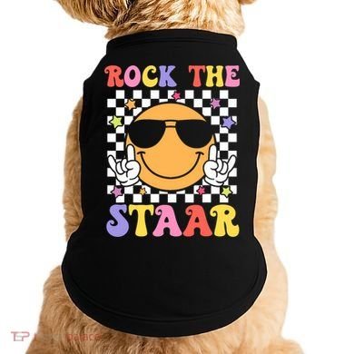 Rock The Staar Test Testing Day Smile Face Groovy Teacher  Doggie Tank