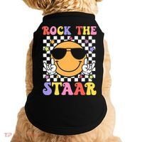 Rock The Staar Test Testing Day Smile Face Groovy Teacher  Doggie Tank thumb 0