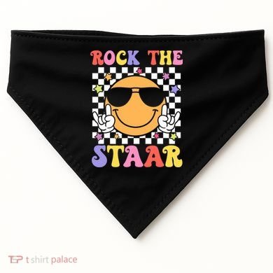 Rock The Staar Test Testing Day Smile Face Groovy Teacher  USA-Made Doggie Bandana