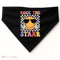 Rock The Staar Test Testing Day Smile Face Groovy Teacher  USA-Made Doggie Bandana thumb 0