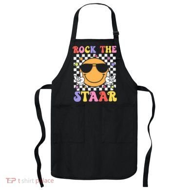 Rock The Staar Test Testing Day Smile Face Groovy Teacher  Apron