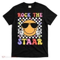 Rock The Staar Test Testing Day Smile Face Groovy Teacher  T-Shirt thumb 0