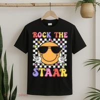 Rock The Staar Test Testing Day Smile Face Groovy Teacher  T-Shirt thumb 2