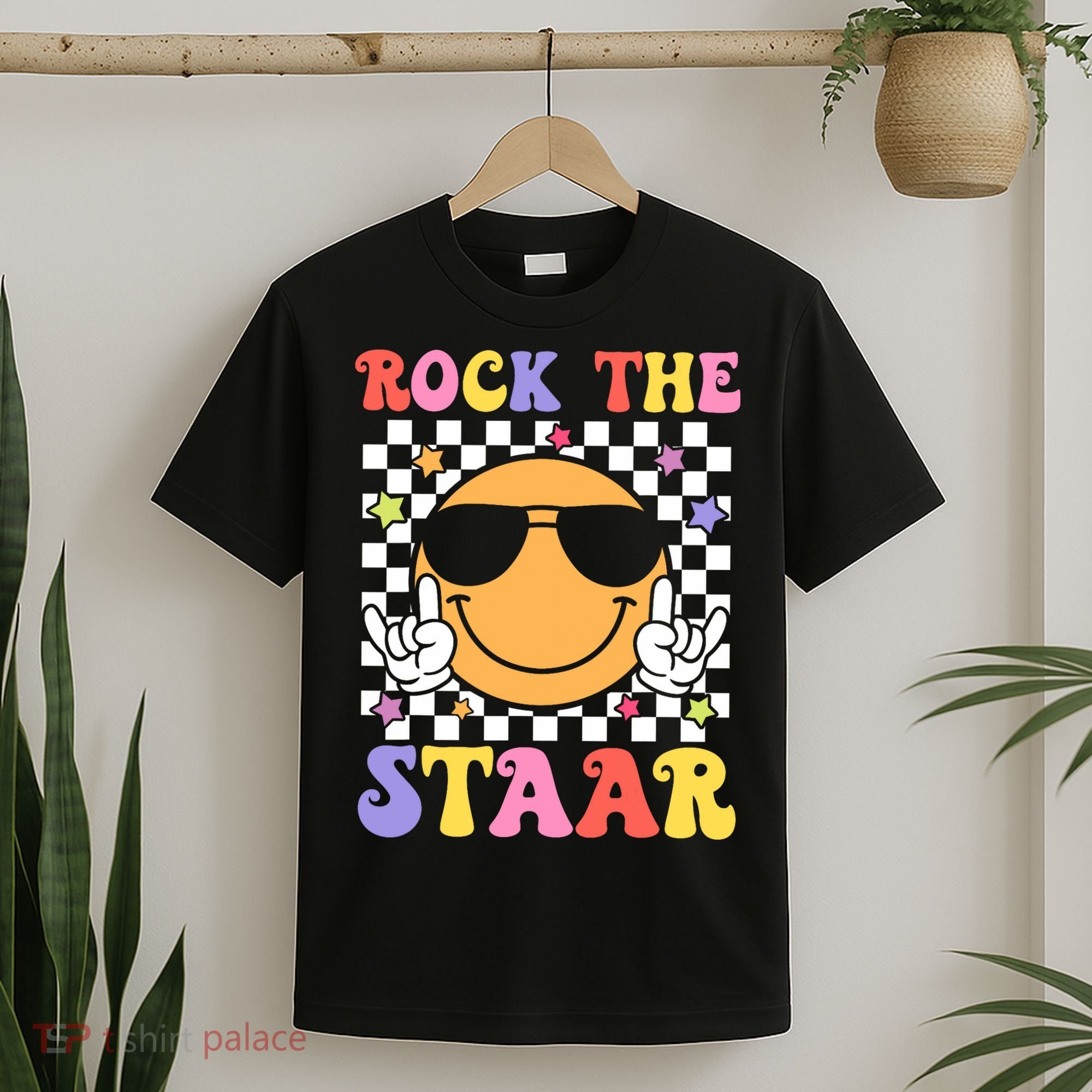 Rock The Staar Test Testing Day Smile Face Groovy Teacher  T-Shirt