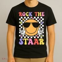 Rock The Staar Test Testing Day Smile Face Groovy Teacher  T-Shirt thumb 3