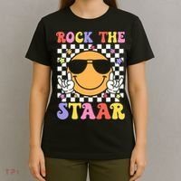 Rock The Staar Test Testing Day Smile Face Groovy Teacher  T-Shirt thumb 4