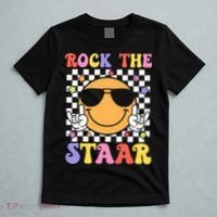 Rock The Staar Test Testing Day Smile Face Groovy Teacher  T-Shirt thumb 5