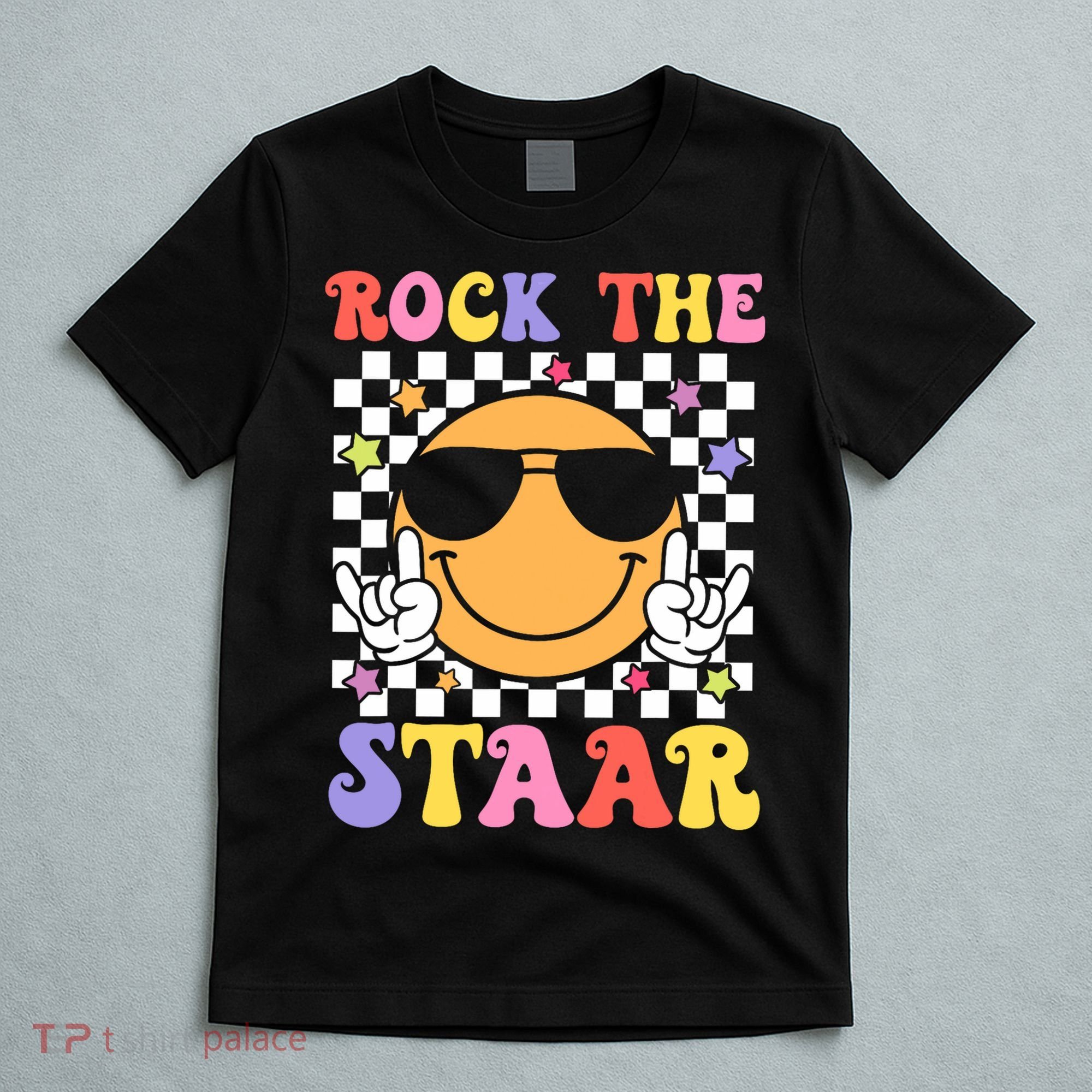 Rock The Staar Test Testing Day Smile Face Groovy Teacher  T-Shirt