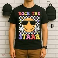 Rock The Staar Test Testing Day Smile Face Groovy Teacher  T-Shirt thumb 6